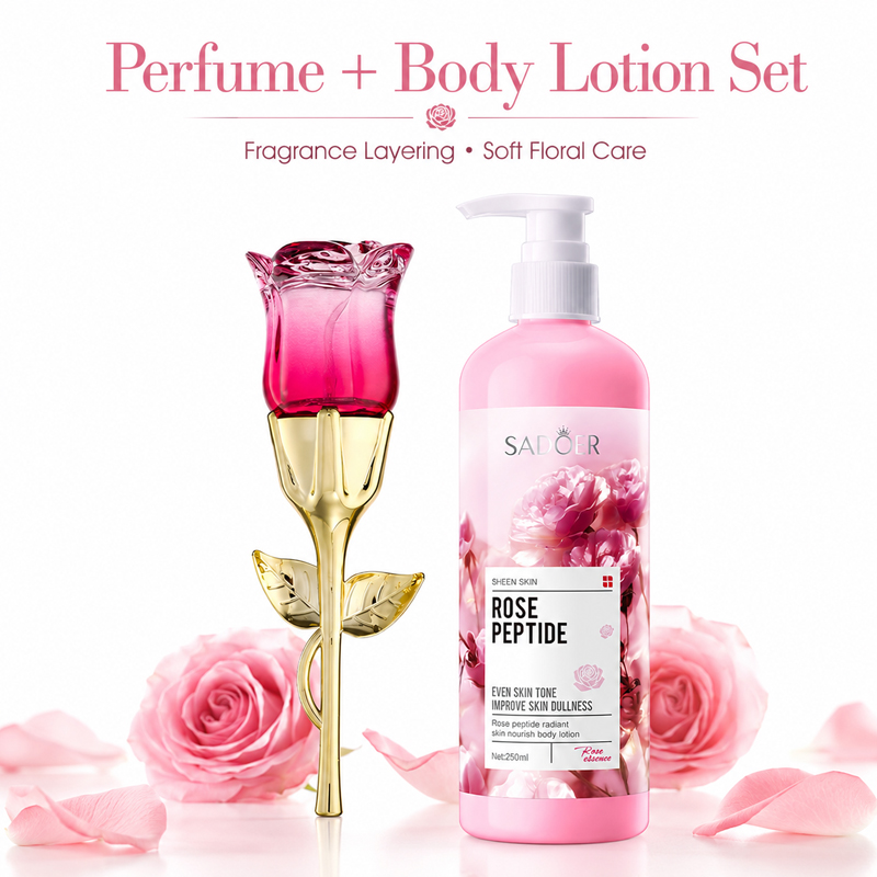 Perfume Fragrance Lotion - 여성용 장미향 향수 & 바디로션 세트,